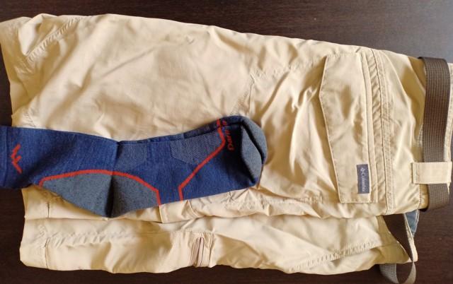 Hiking Shorts- folded on the table along with hiking socks