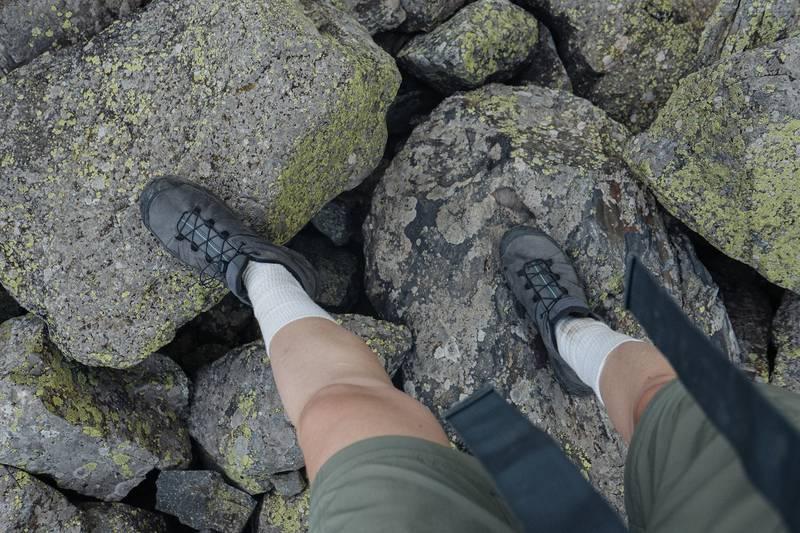 Hiking boots with socks