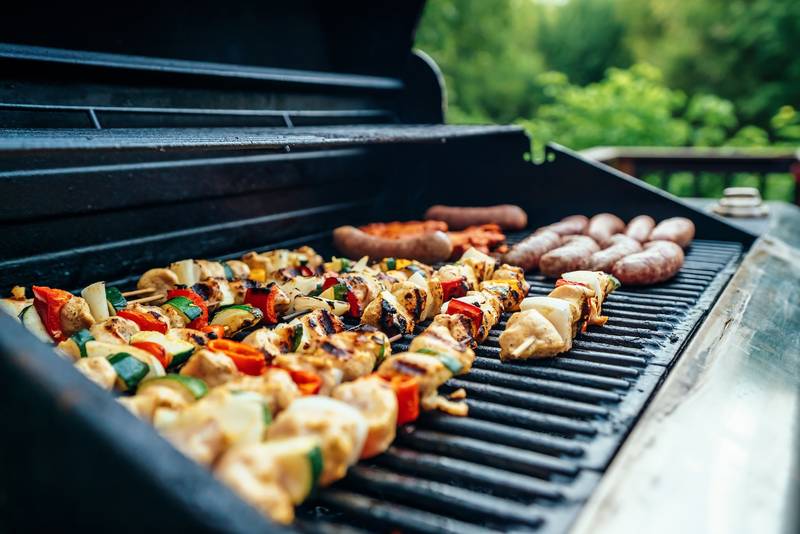 A camp grill while cooking