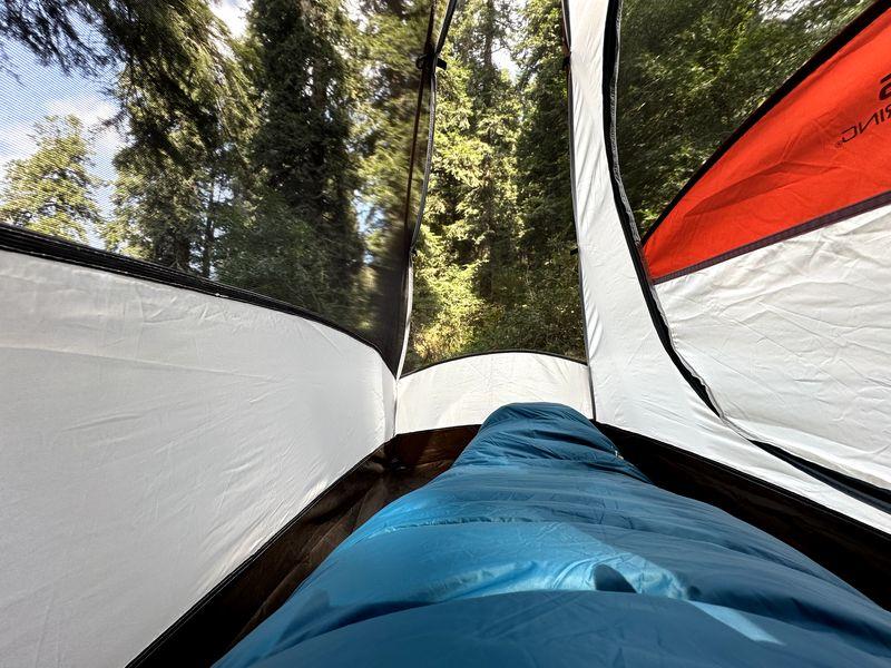 Sleeping in sleeping bag while camping