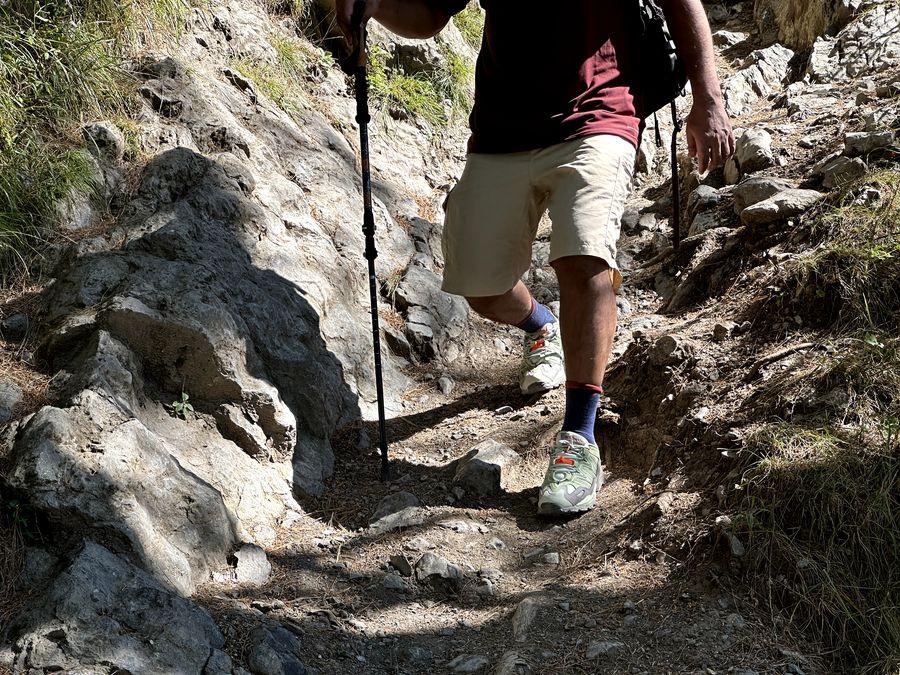 Hiking downhill with hiking socks