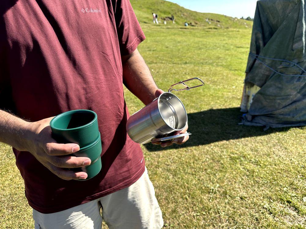Testing backpacking mugs during camping