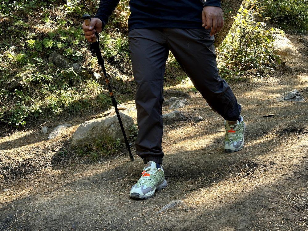Wearing a flexible and breathable hiking pant on trail