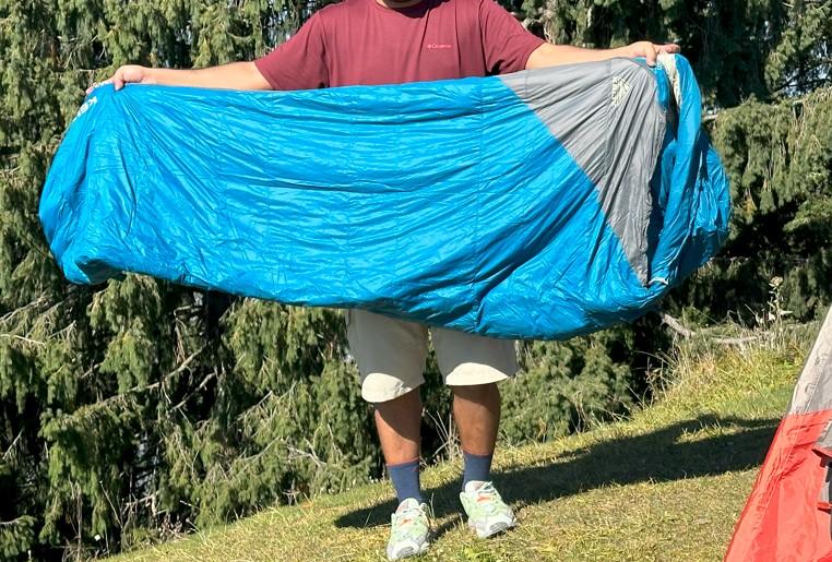 Down backpacking sleeping bag.