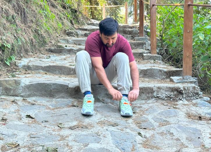 Adidas Hyperturf Adventure shoes - Lacing my Adidas Hyperturf Adventure shoes on the trail.)